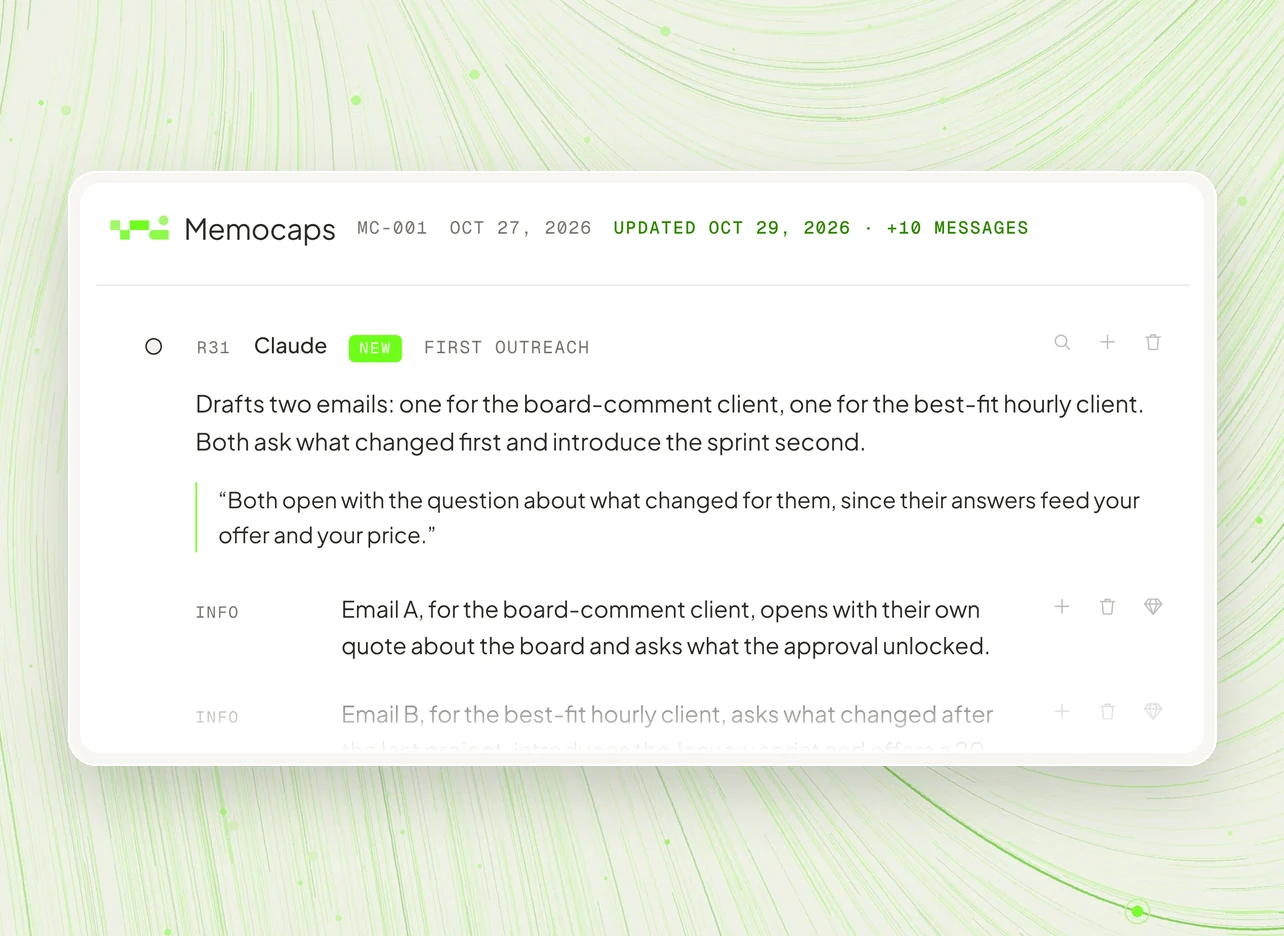 A memocap updated with ten new messages, marked New